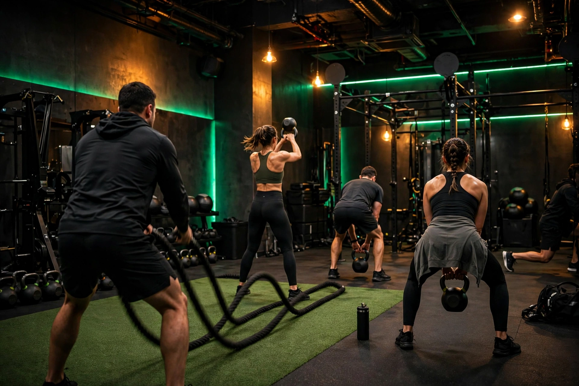 High-energy group functional training session
